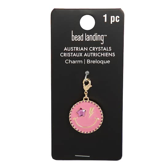 Pink Star Smiley Face Austrian Crystal Charm by Bead Landing™